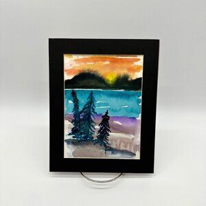 Watercolor Painting Lake Sunrise Signed Original Art Judy N Matted Wall Decor